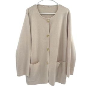 J. Crew Giselle Sweater Blazer WoolBlend Pockets Gold Buttons size L lady jacket